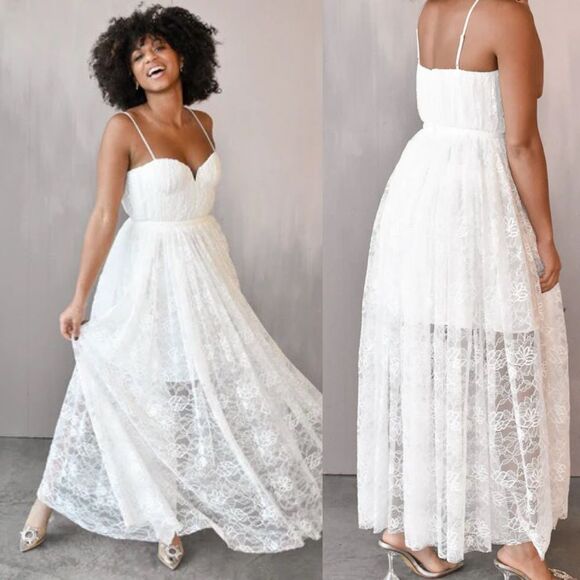NEW Sau Lee Selena White Lace Midi Bridal Wedding Rehearsal Dress Size 12 - Picture 12 of 13